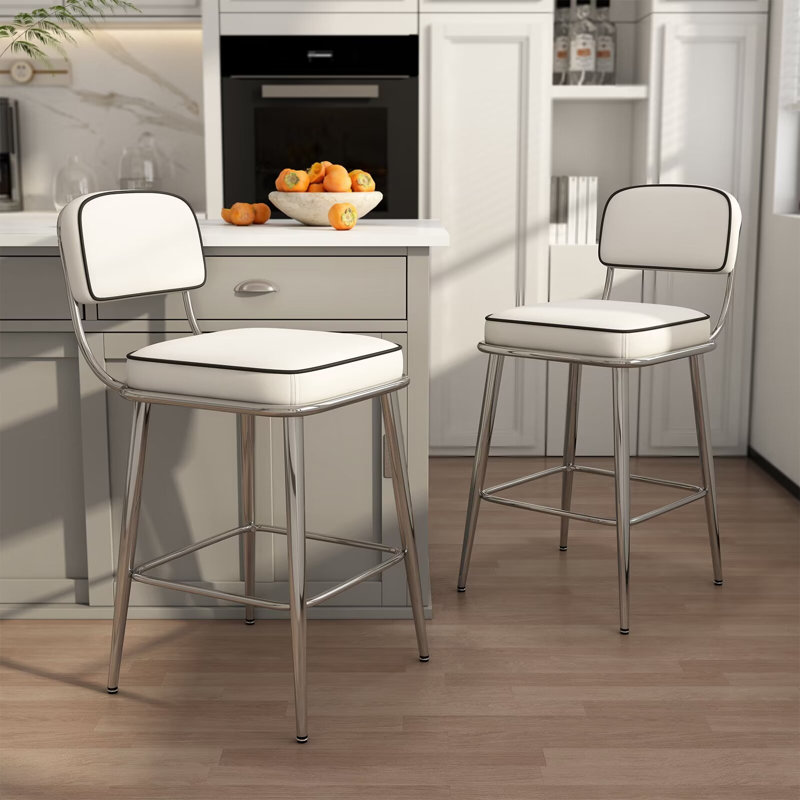 26 inch Counter Height Bar Stools Counter Stools with Back, White, 2