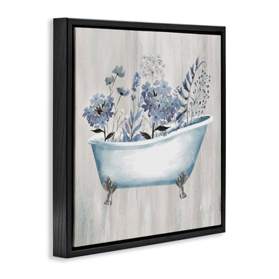 Vintage Tub & Blue Florals Framed Floater Canvas Wall Art by Conrad Knutsen