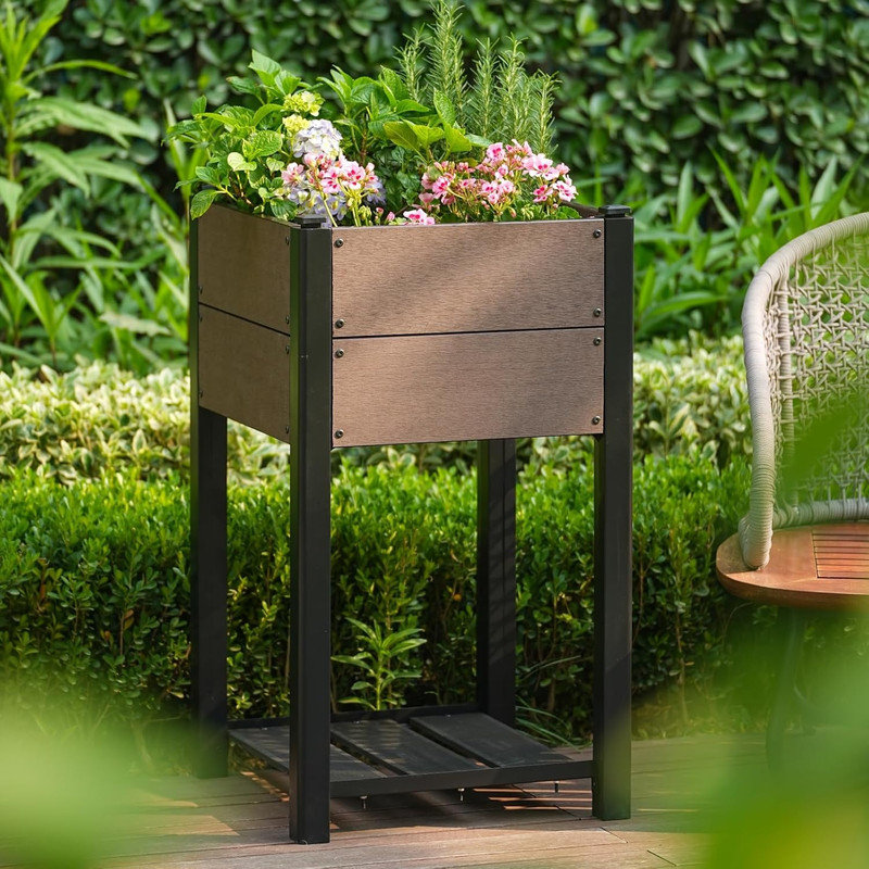 33 po. Jardin surélevé en Hdpe sur pieds avec tablette, jardinière surélevée toutes saisons pour patio