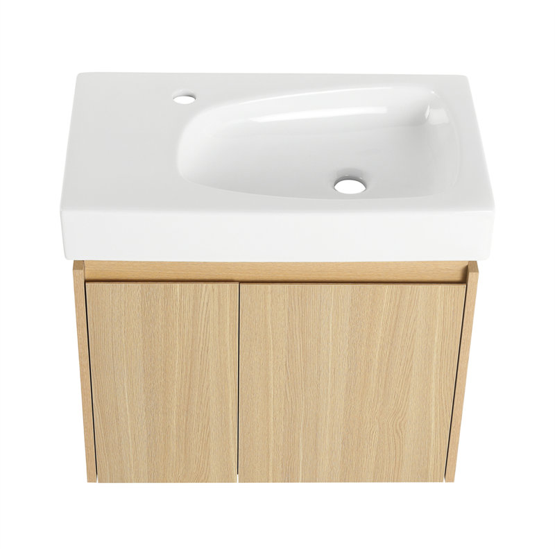 Meuble-lavabo mural 24 po avec lavabo supérieur, Chêne