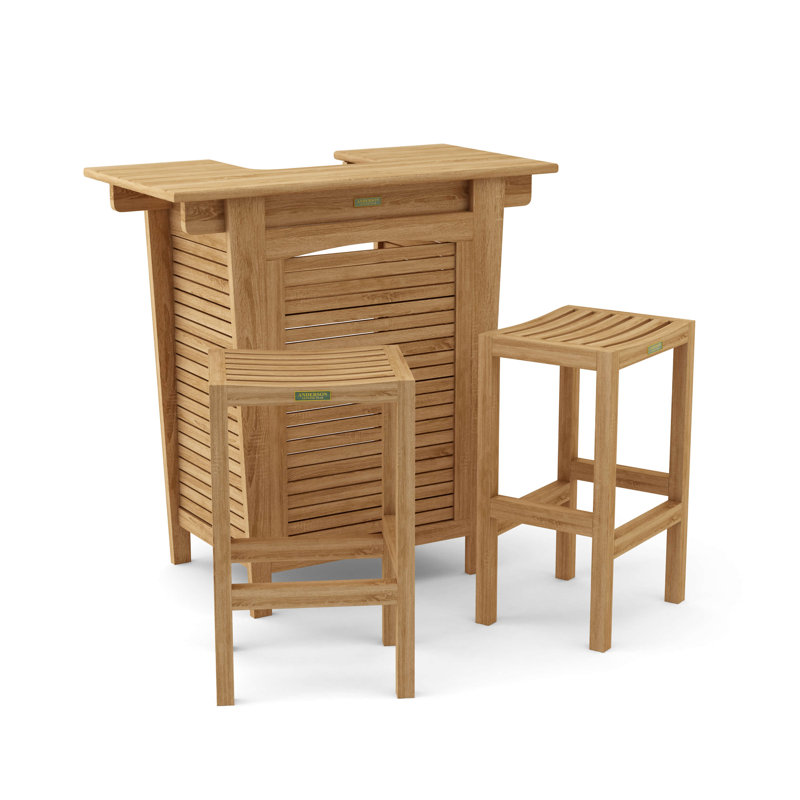 Montego 3 Piece Unfinished Teak Bar Set with Stools