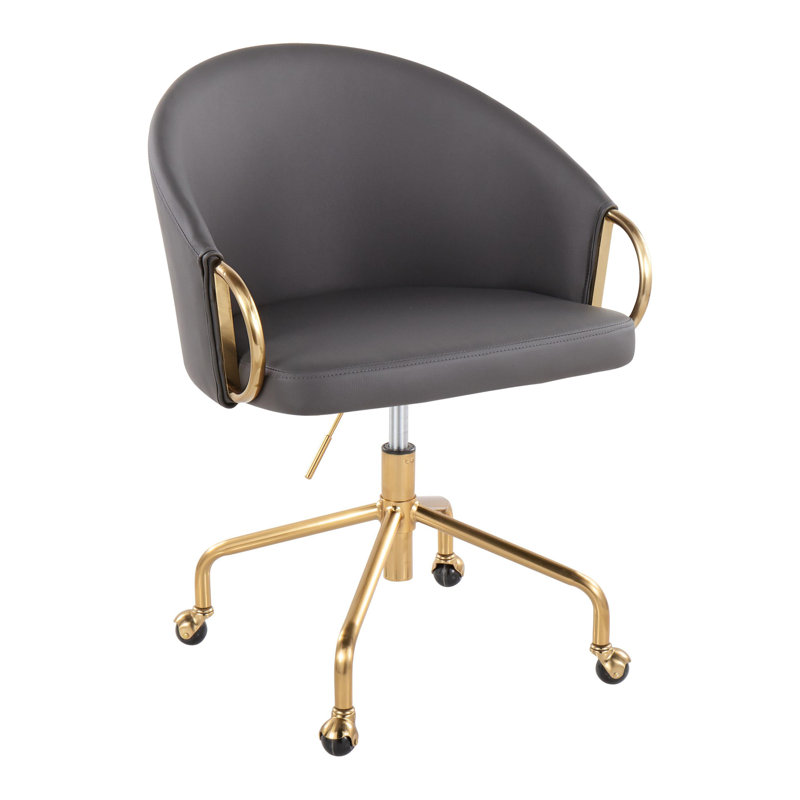 Chaise de travail contemporaine en métal doré et similicuir gris, Gray