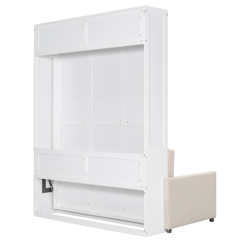Grand lit escamotable mural avec coussin et canapé, lit pliant compact avec rangement, blanc, Blanc