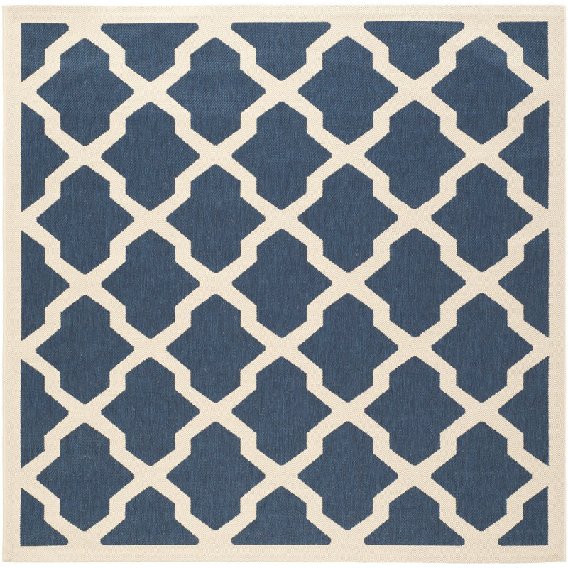 Kerr Hooked Navy/Beige Indoor/Outdoor Rug, Square 160cm