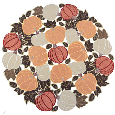 Autumn Harvest Pumpkin and Maple Leaf Doily 34 Inch Round