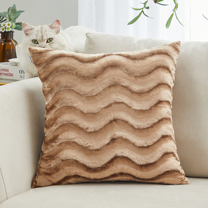Velvet wave Velvet Floral Throw Pillow, Beige