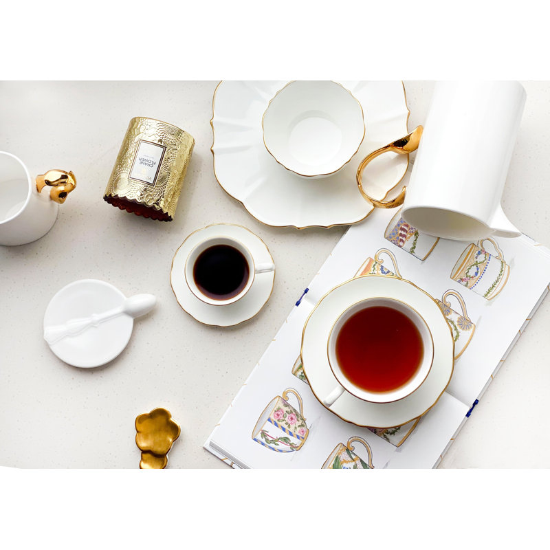 Amelie Forest Green Bone China Espresso Cup, White/Gold