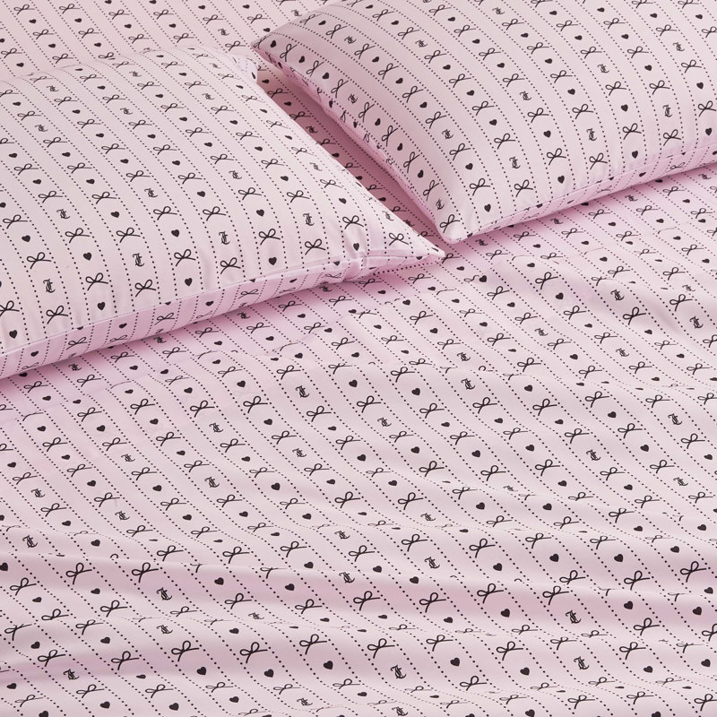 Juicy Couture Printed Microfiber Sheet Set, Full / Double, Dotted Bow Stripe