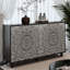 Buffet Boho Mandala 3D en relief, bahut de ferme 4 portes avec tablettes réglables et portes à pousser pour les espaces de vie modernes