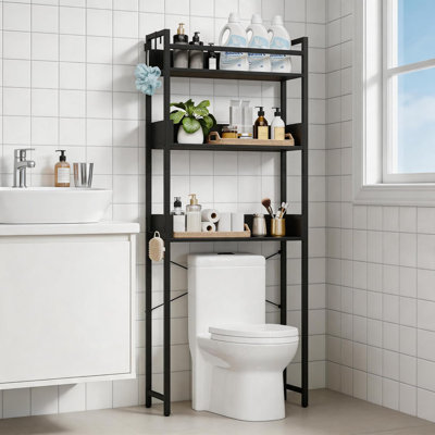Rangement au-dessus de la toilette Organisateur de salle de bain à 3 niveaux et rangement avec tablette et panier Étagères en bois monobloc
