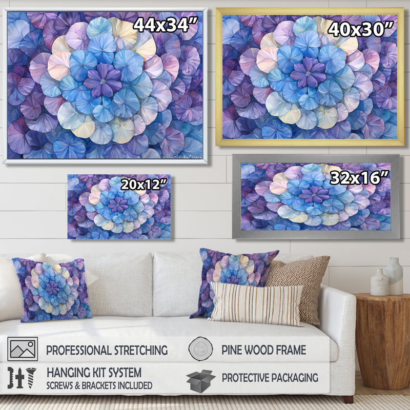 Iridiana hortensia à l'aquarelle Mandella de l'encre mauve II - hydrangées, art mural, Argent argent, H 34 po x l 44 po