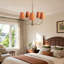 Lustre 5 lumières à abat-jour cylindrique orange en lin orange ajustable 85 pouces