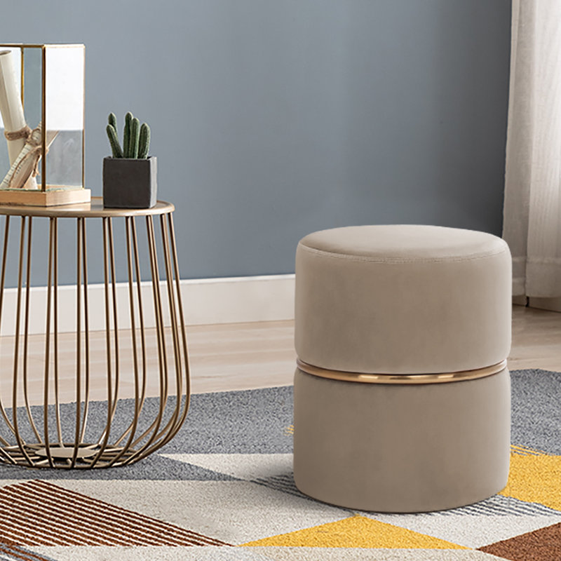 Artin 35.5Cm Wide Velvet Round Footstool Ottoman, Beige