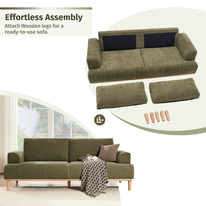 Upholstered Standard Sofa with Solid Wood Legs, Green
