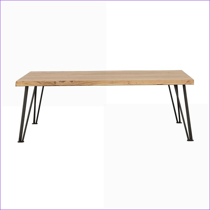 Table basse rustique en bois d'acacia avec pieds en épingle à cheveux noir mat - Point focal unique pour le salon