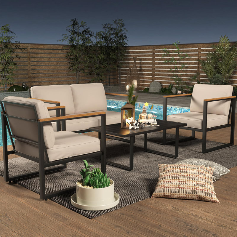 Patio Furniture Set, 4 Pieces Outdoor Patio Furniture With Coffee Table Set