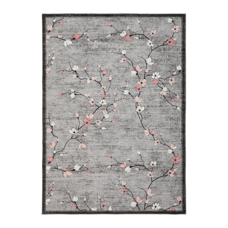 5x7 Area Rug for Living Room, Vintage Floral Rug, Washable Non Slip & Low Pile Carpet for Living Room, Bedroom, Dining Room, Grey