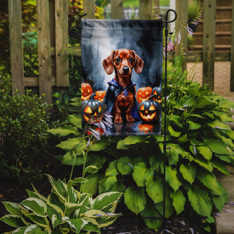 Drapeau de jardin chiot Halloween, Teckel rouge