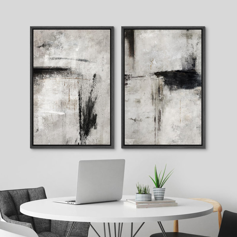Color Blocks " Greenish Grey Abstract Shape Industrial Modern Art Texture Effect Bedroom Decor " 2 - Pieces, Black