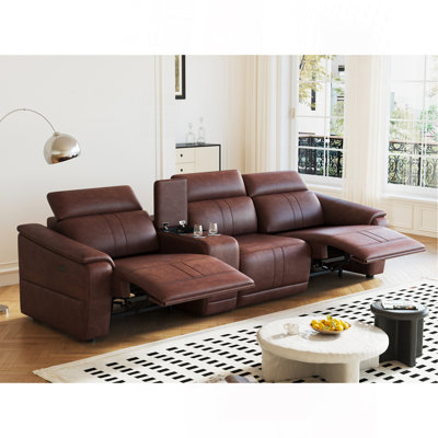 Power Recliner Sofa Set, 3-Seat Reclining Sectional Sofa With Adjustable Headrest &  Power Recline, Breathable Leather With Storage Console & Usb Ports, Easy Assembly Living Room Furniture Sets