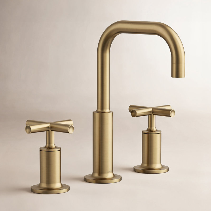 Kohler Purist Widespread Bathroom Faucet with Pop-Up Drain Assembly, 3-Hole High Arc Cross Handle Bathroom Sink Faucet, 1.2 gpm