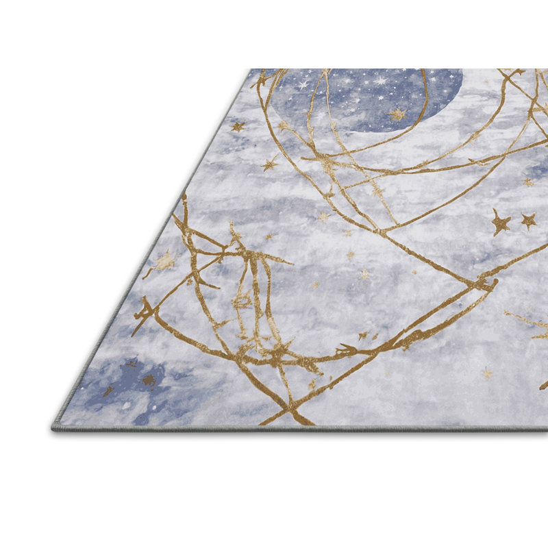 Tapis bleu soyeux et moelleux, Rond 6 pi