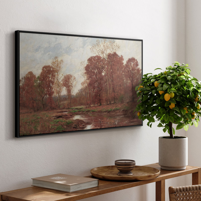Paysage rétro - Cccxxxiv, Toile avec cadre flottant noir, H 27 po x l 41 po x P 2 po