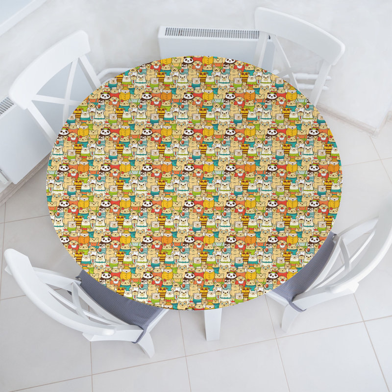 Winston Porter Funny Fitted Round Tablecloth Diameter Multicolor, 47.24" Round