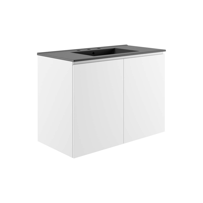 Modway Bryn 36" Wall-Mount Bathroom Vanity, Black, White