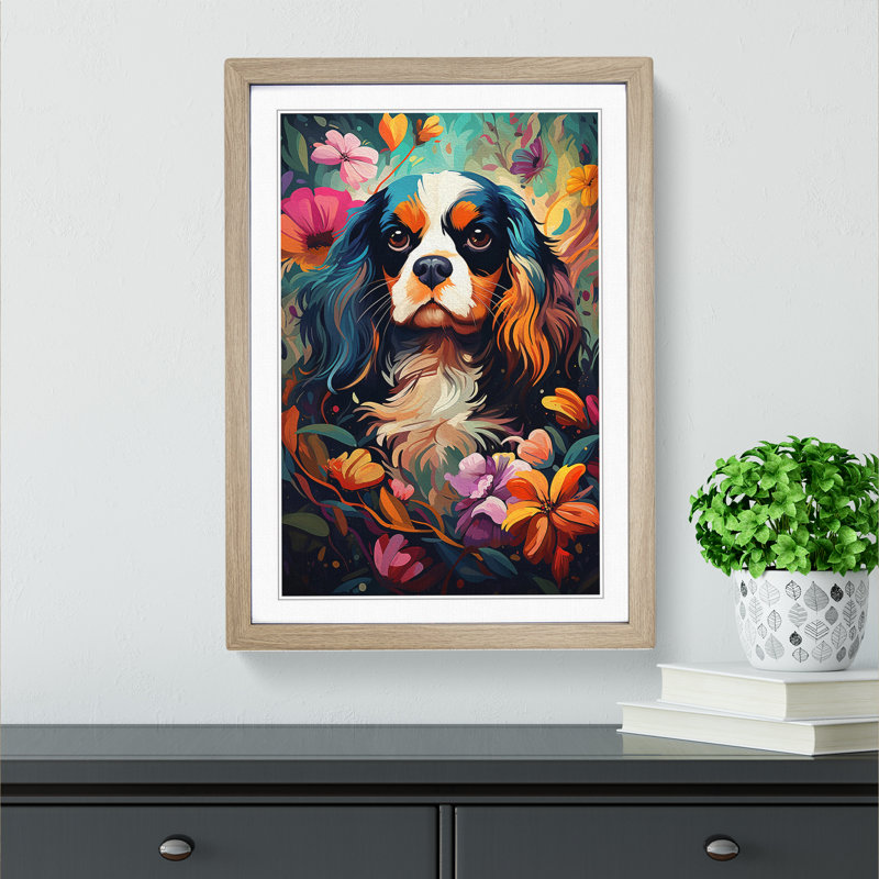 Cavalier King Charles Spaniel Orphism No.2 - Single Picture Frame Print on Wood, 34cm H x 25cm W x 2cm D, Oak Framed
