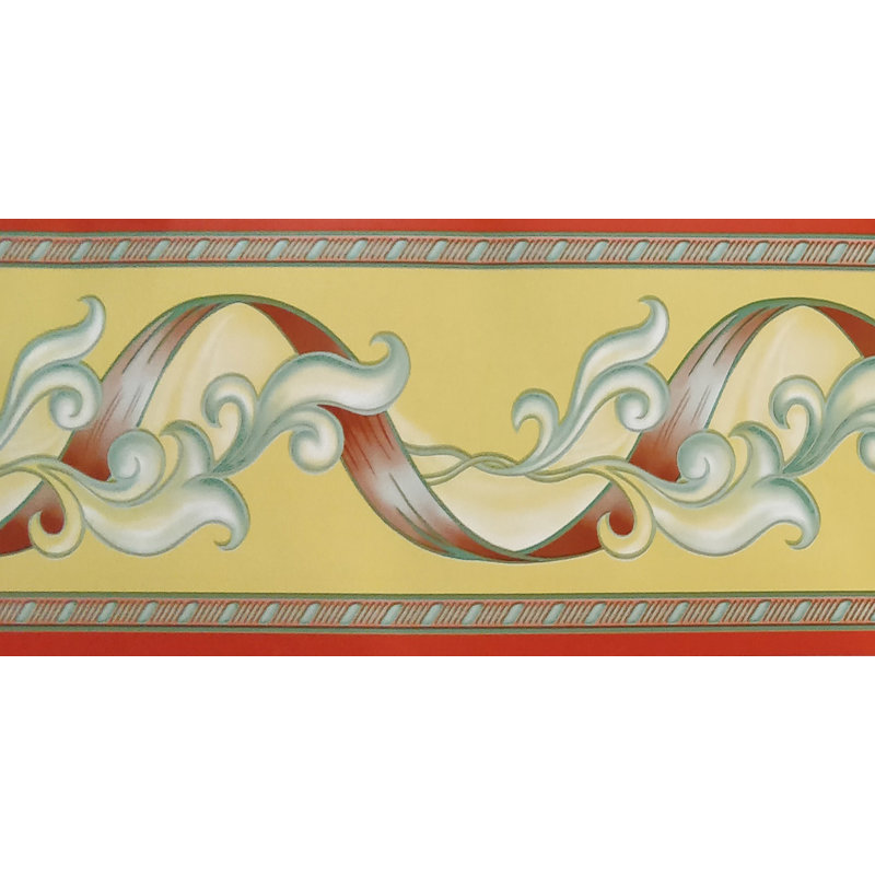 Bordure de papier peint à motif rétro L 33 pi x l 4 po Melaney, Jaune Chartreuse