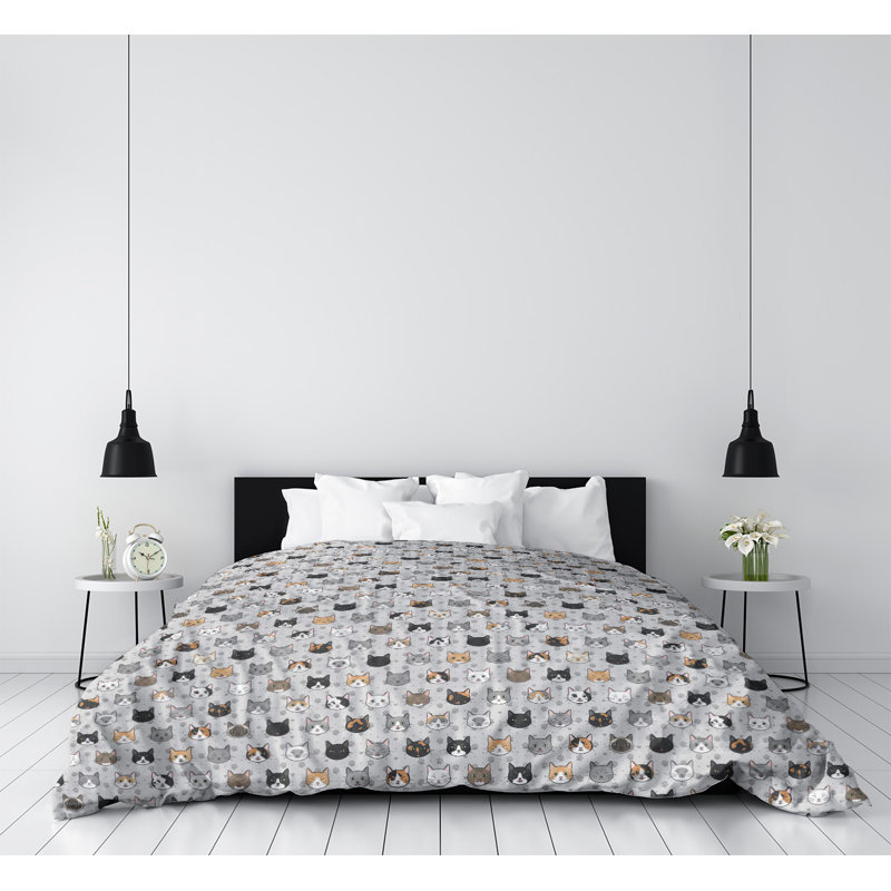 Housse de couette simple Katelyn Elizabeth, Housse de couette pour très grand lit, Microfibre, Gris / Noir