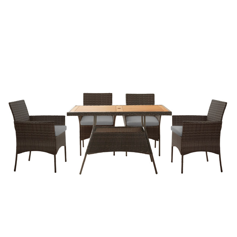 4 - Person Acacia Patio Dining Set with Rectangular Table , Cushions Included