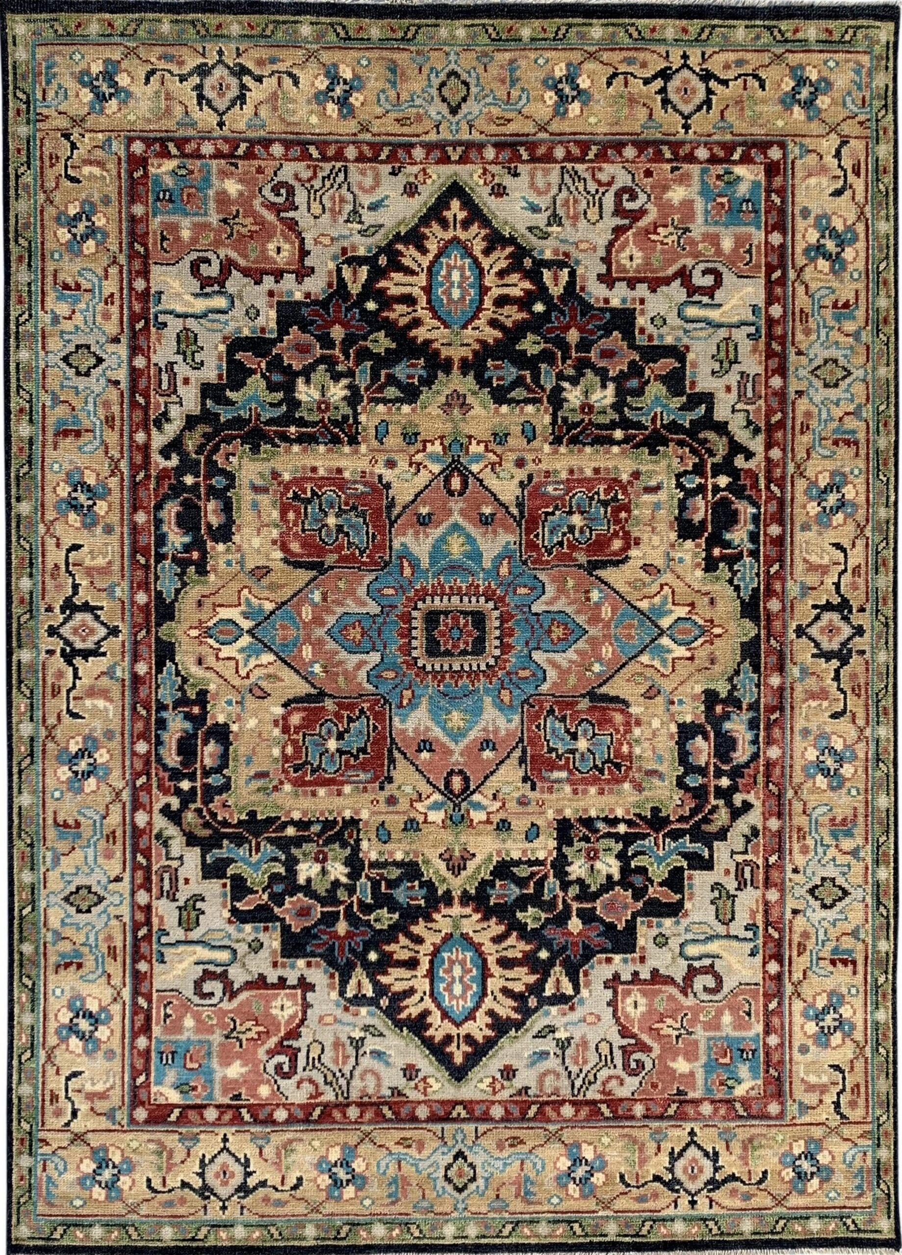 Jeweled Rug Rugs On Net 9x12 Blue Hand-Knotted Wool Jeweled Centerpiece Classic ...