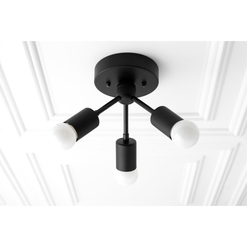 Vancouver 3-Light Minimalist Semi-Flush Mount Ceiling Light, Black
