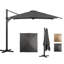 Parasol de patio en porte-à-faux gris de 10 pi avec rotation à 360 °, inclinaison infinie, conception décalée robuste, structure rouille et abat-jour extensible pour les fêtes, auvent en aluminium et 8 baleines en fer