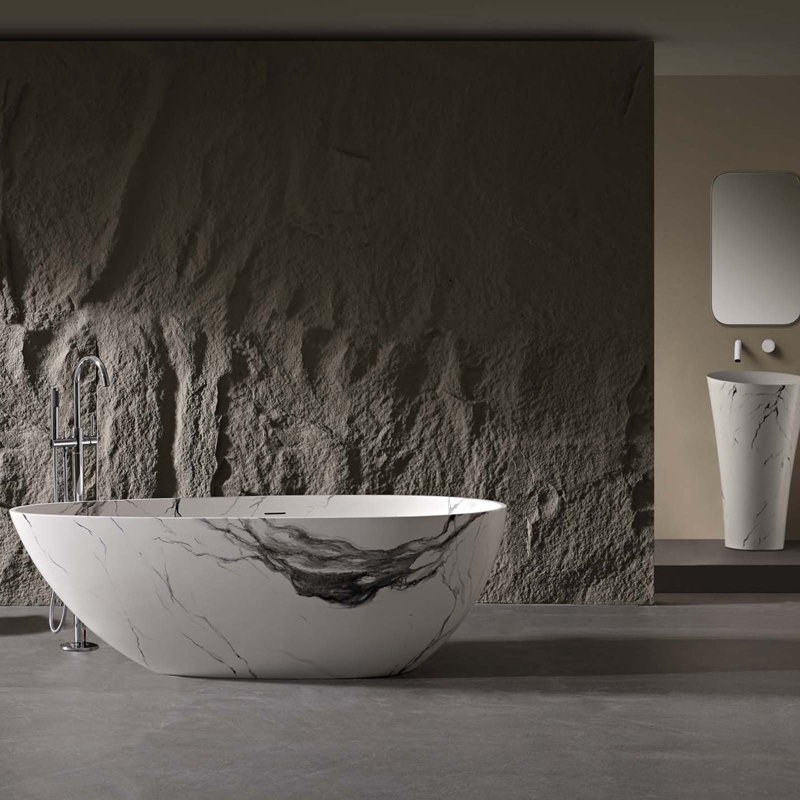 Baignoire autoportante 59 po, Marbre blanc