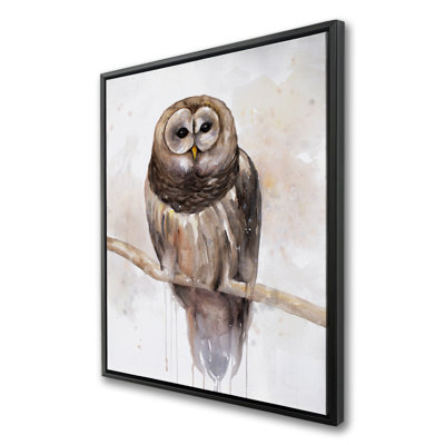 Barred Owl - toile encadrée beige rustique pour la décoration intérieure