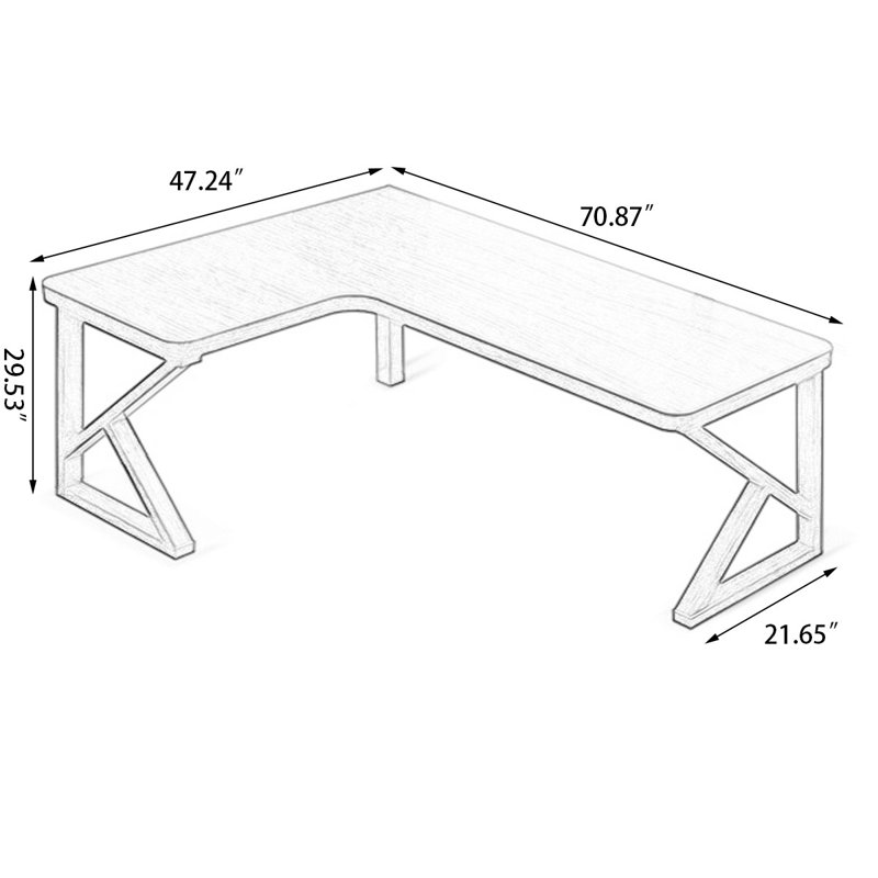 Bureau en bois massif en L noyer clair, Retour à gauche, H 29,53 po x l 70,87 po x P 47,24 po