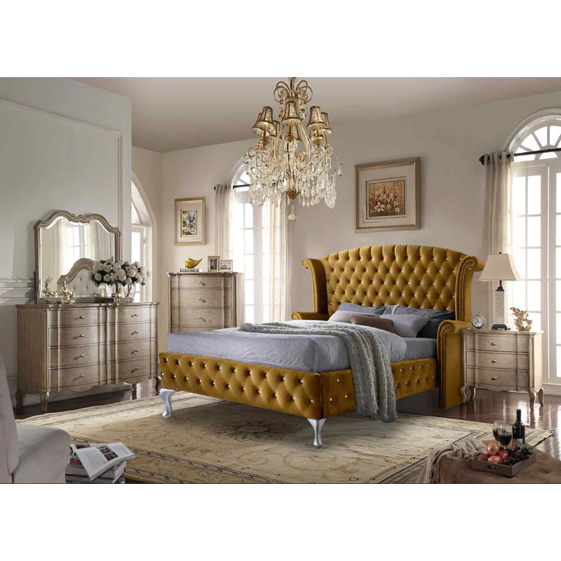 Upholstered Bed, Kingsize (5'), Mustard