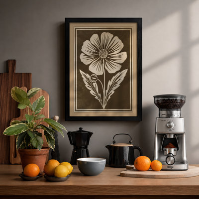 Single Stem in Gold Botanical - Framed Print