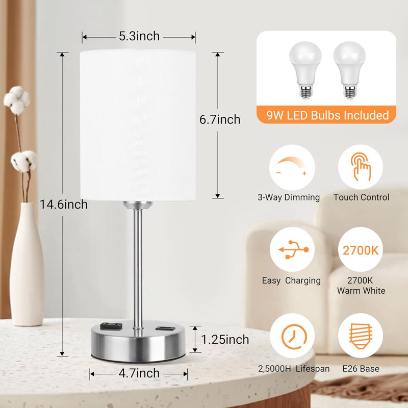 Metal USB Table Lamp, White