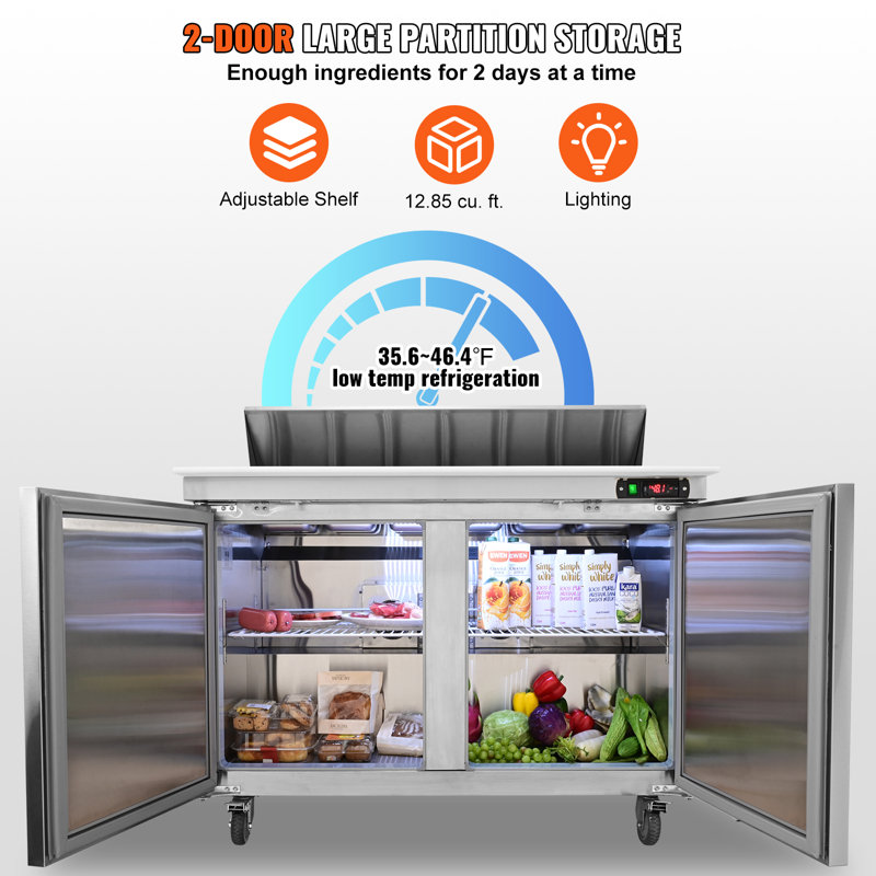48'' Stainless Steel Double-Door Sandwich Prep Refrigerator