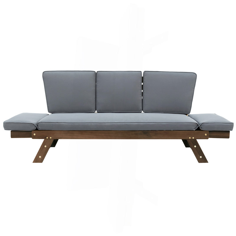 Canapé-lit d'extérieur réglable en bois pour patio avec coussins pour petits espaces, Gris, Brun