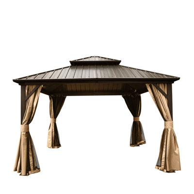 12' X Gazebo With Aluminum Frame And Galvanized Steel Roof, Enhancing Your Outdoor Living Experience - Brown 12X12ft Steel, Resisting Rust Corrosion