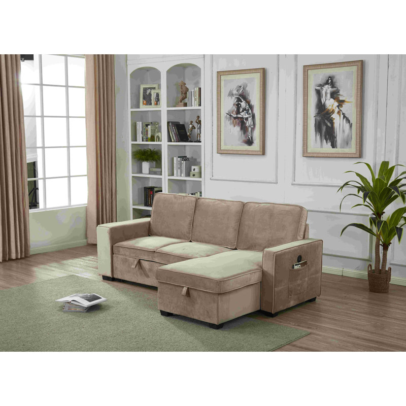 Malachi Upholstered L-Shaped Sectional Reversible, Light Brown Velvet