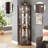 Cherry Lighted Corner Curio Cabinet-1847094116