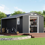 AMERLIFE Outdoor Storage Shed, Metal Shed with Sliding Doors Two 4-Pane Windows, Open Outdoor Shed for Wood Storage