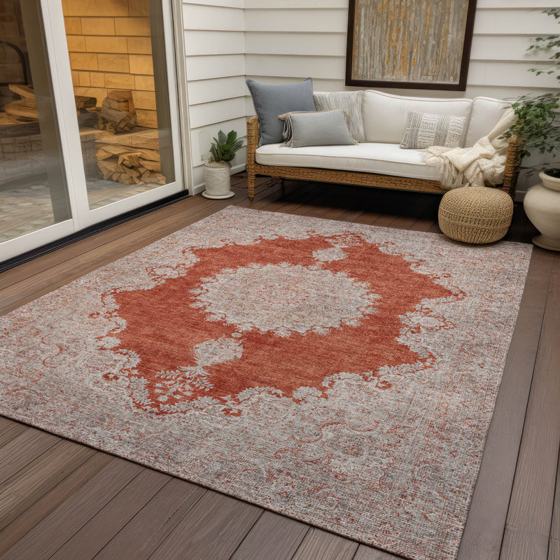 Lyra Orange Washable Indoor-Outdoor Rug - , 9' x 12'