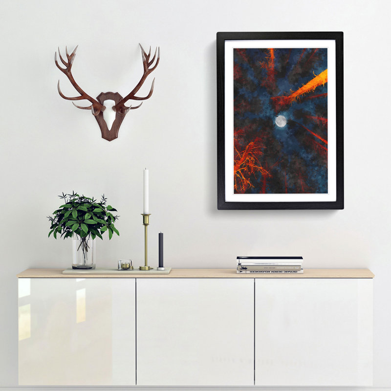 Moon Through the Trees Abstract - Picture Frame Painting Print, Black Framed, 33cm H x 24cm W x 2cm D